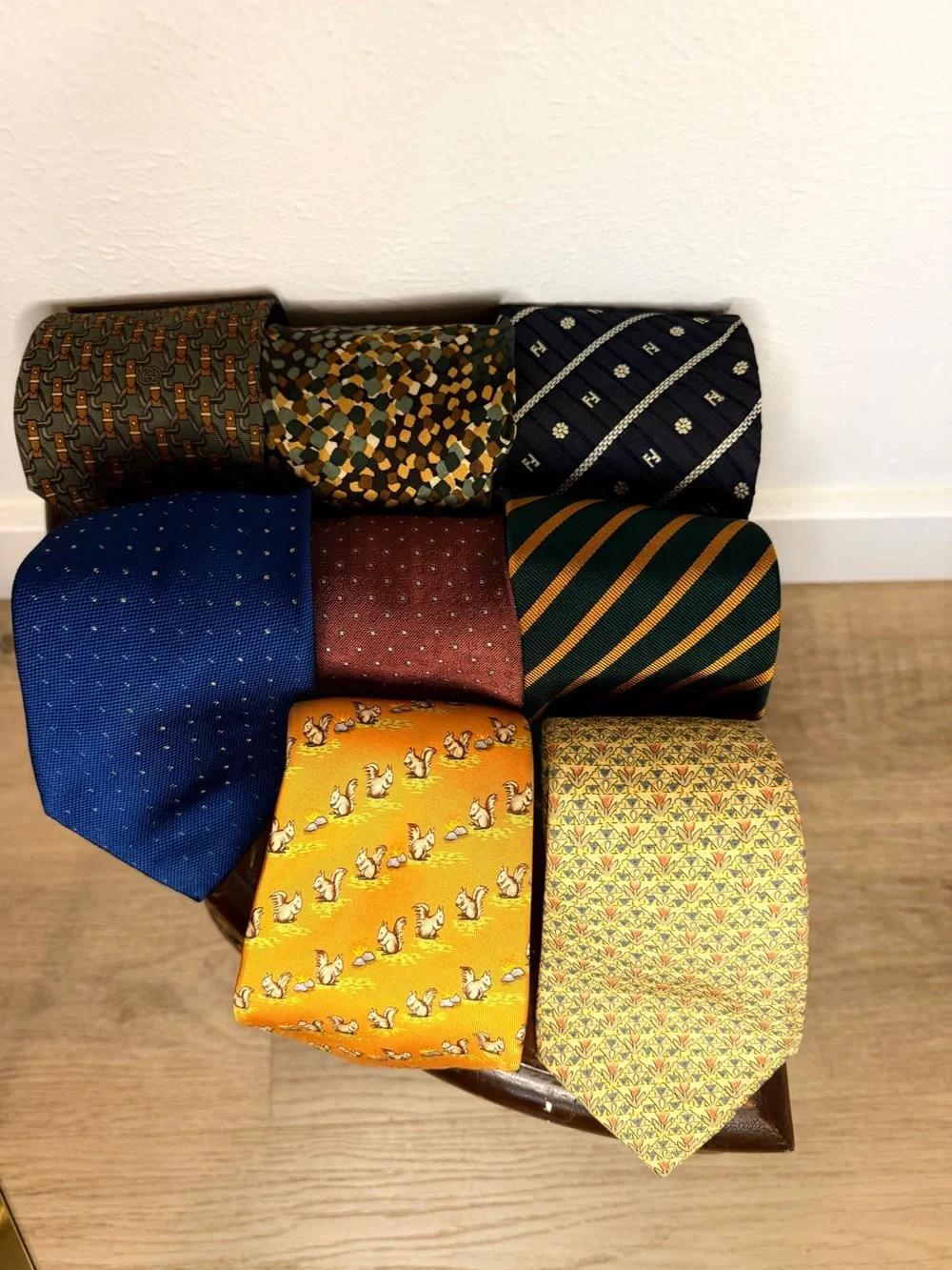Designer Silk Tie Lot of 8 Hermès Gucci Prada Fendi Celine Dior Dunhill